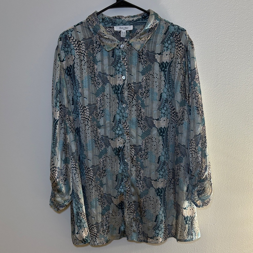 Haver & Blair Chic Teal Patterned Blouse Size 3X
